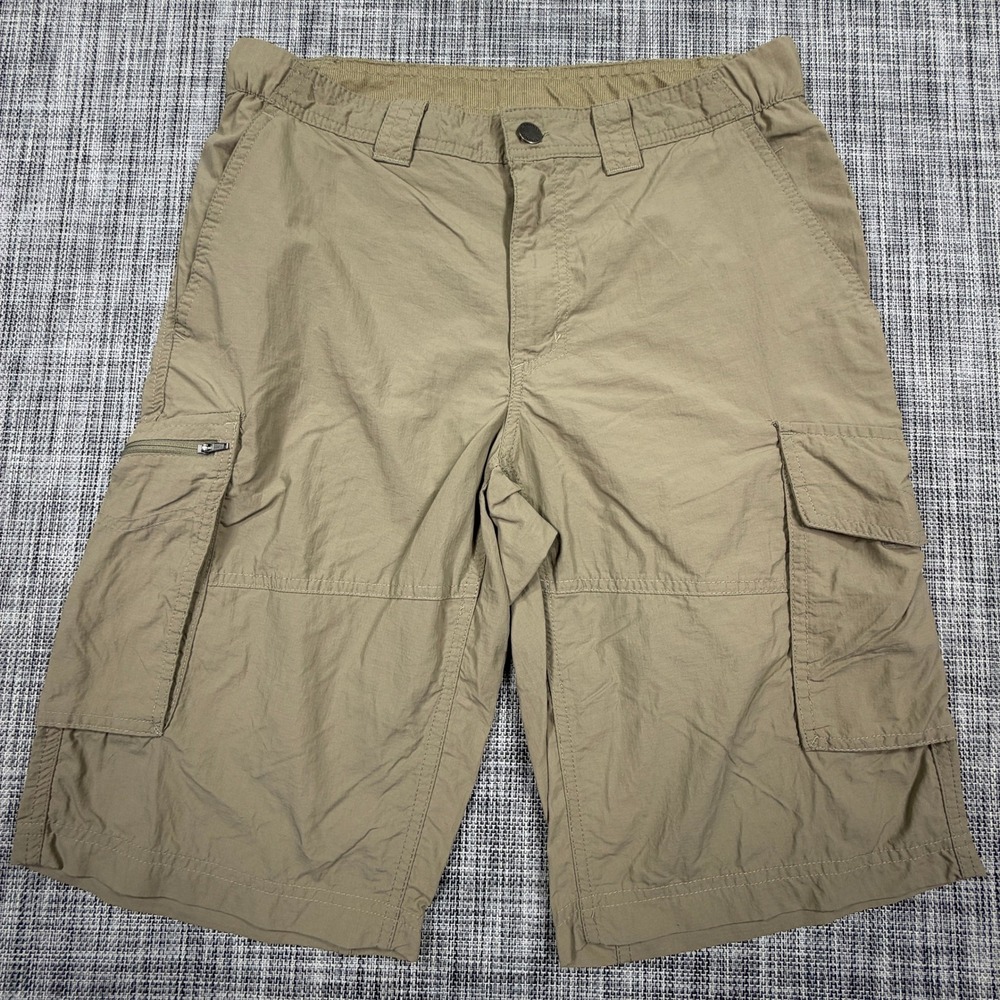 Columbia Mens Kestrel Trail Cargo Shorts 30x12 Khaki Nylon Zip Pocket Hiking